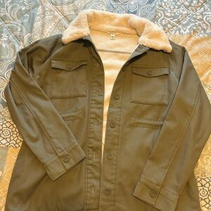 Women's Olive Military Jacket with Faux Fur Collar